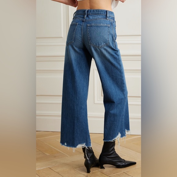 FRAME + NET SUSTAIN The Relaxed Straight Cropped Frayed High-Rise Ankle Jeans - Picture 1 of 11